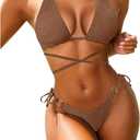 Women Sexy Various Wear Way Bikini Set Two Piece Swimsuit Fashion Metal Ring Bathing Suit Swimwear (Small, Khaki)