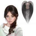 Anemone Human Hair Topper 16g No Clip Magic Paste Hairpiece 7x10cm Full Hook and Loop Skin Base Fringe Bangs for Front Thinning (1B Middle Bangs)