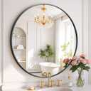 Round Wall Mirror 24 Inch Black Vanity Mirror with Metal Frame, Modern Circle for Bathroom, Entryway, Bedroom, Living Room, Wall Mounted Decorative Mirrors