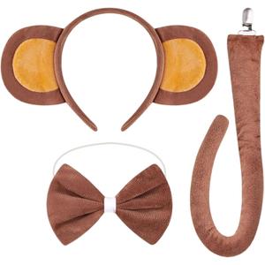 Monkey Ears Headband & Tail Set  Perfect Costume Accessory Ideal for Halloween, Christmas, Carnival