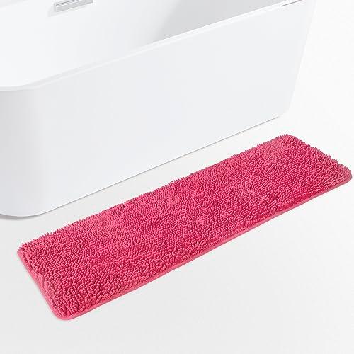 Yeaban Hot Pink Bathroom Rug 17"x47" – Thick Chenille Bath Mats | Absorbent and Washable Bath Rug Non-Slip, Plush and Soft Rugs for Bathroom Floor, Shower, Sink