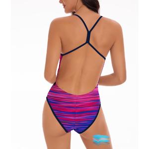 Beautikini Period Swimwear Women One Piece Menstrual Swimsuit Leakproof Racerback Athletic Bathing Suit for Teens Girls (Small, Stripe Print)