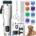 Dog Clippers for Grooming for Thick Heavy Coats, Professional Pet Grooming Clippers Supplies Kit Low Noise Rechargeable Stainless Steel Hair Trimmer with Ceramic Blade for Dogs Cats Animals (Silver)