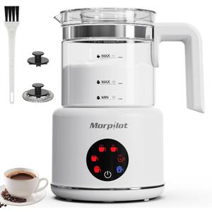 Large Electric Milk Frother and Steamer, 16.9oz/500ml Milk Steamer and Frother for Latte or Hot Chocolate, Dishwasher Safe, BPA Free, 6 Functions, Enjoy Perfect Milk Froth in 2 Min (White-Glass)