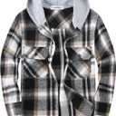 Boys Girls Casual Flannel Plaid Hoodies Fall Fashion Button Down Shirts Long Sleeve Cute Lightweight Jacket Coats (9-10 Years, Black Khaki)