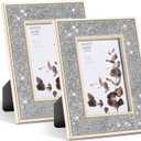 5x7 Picture Frame Gold Edge Silver Crystal Diamonds Decor for wall and desk, Photo Frame With High Definition glass Display Horizontal and Vertical Gifts for Wedding Graduation 2 Pack 5 by 7