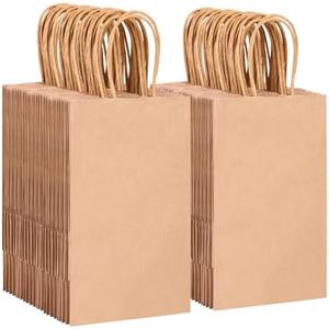 OUTUXED 150pcs Brown Paper Gift Bags, 5.25x3.2x8in Small Paper Bags with Handles Bulk for Shopping, Birthday, Wedding, Merchandise and Business Party (Kraft)