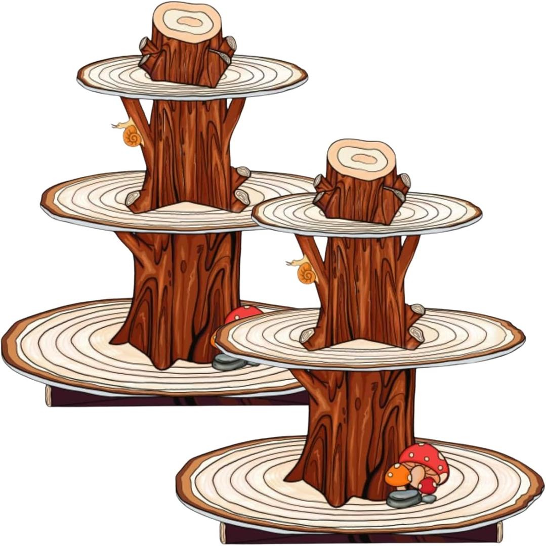 2 Pack Woodland Baby Shower Decorations Cupcake Stands: Cake Topper Stand Western Party Decors Supplies Favors, Baby Kids Boys Girls Birthday Safari Camping Mushroom Theme Cardboard Cupcake Holders