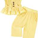 Toddler Baby Girl Clothes Summer Outfits Cute Bow Button Ruffle Camisole Pants Set 18-24 Months