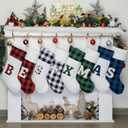 LUBOT Initial Monogram Christmas Stocking Letters 20" Personalized Custom Name Xmas Family Stockings Embroidery Large Buffalo Plaid Rustic/Farmhouse/Country Fireplace Decor Blue Letters B