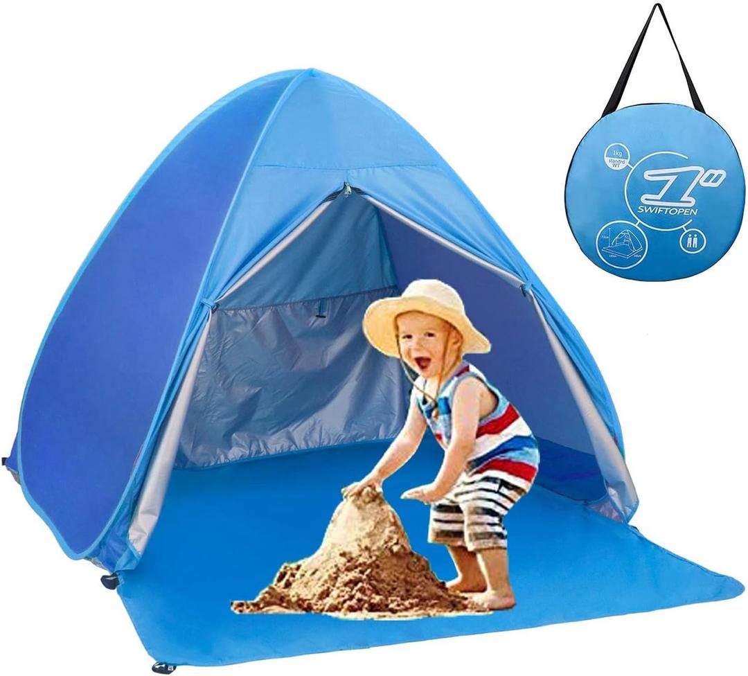 Pop Up Beach Tent Shade Sun Shelter UPF 50+ Canopy Cabana 2-3 Person for Adults Baby Kids Outdoor Activities Camping Fishing Hiking Picnic Touring (Blue), 64.9" L x 59" W x 43.3" H