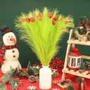 12 PCS Lime Green Christmas Tree Picks 17'' Christmas Tree Fillers with Red Glitter Ball Green Furry Stems Trees Topper Ornaments for Holiday Home Vase Fillers Xmas Trees Wreath Craft Decoration