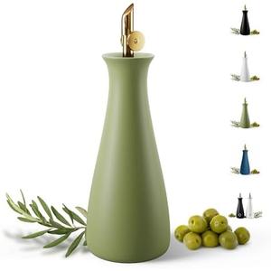 Ceramic Olive Oil Dispenser with Self-Closing Gold Spout - 530 ML Capacity Matte Green Ceramic Oil Dispenser for Kitchen - Leak Proof EVOO Dispensing Bottle - Stylish, Ergonomic, Durable, Easy Pour