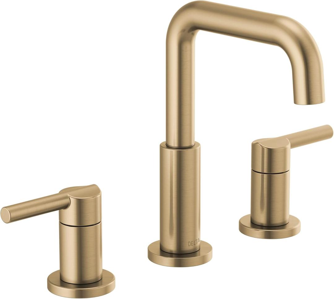 Delta Nicoli Brushed Gold Faucet 3 Hole, 8 Inch Widespread Bathroom Sink Faucet for Vanity, Push-Pop Drain Assembly, Champagne Bronze 35849LF-CZ