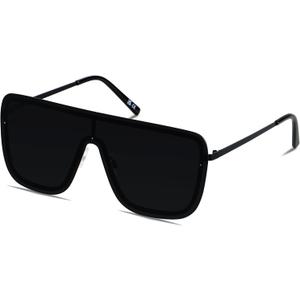 LYZOIT Rimless Oversized Square Sunglasses for Women Men Flat Top Shield Frameless Sun Glasses (Super Dark Black | Category 4 Lens)