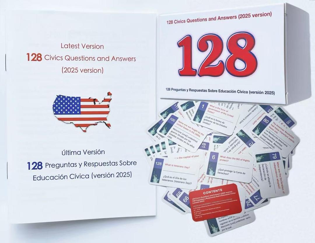 US Citizenship Flash Cards 2026-128 USCIS Civics Questions & Answers, Civics Test Flash Cards Bilingual Booklet Combo Set - Tarjetas de ciudadania 2026 ingls y espaol, Naturalization Study Guide