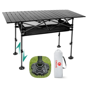 CIKOVE Height Adjustable Camping Table Tall Large Outdoor Folding Camping Table with WideBase AntiSink Legs & Carry Bag for Camping BBQ Beach Backyard (Black)