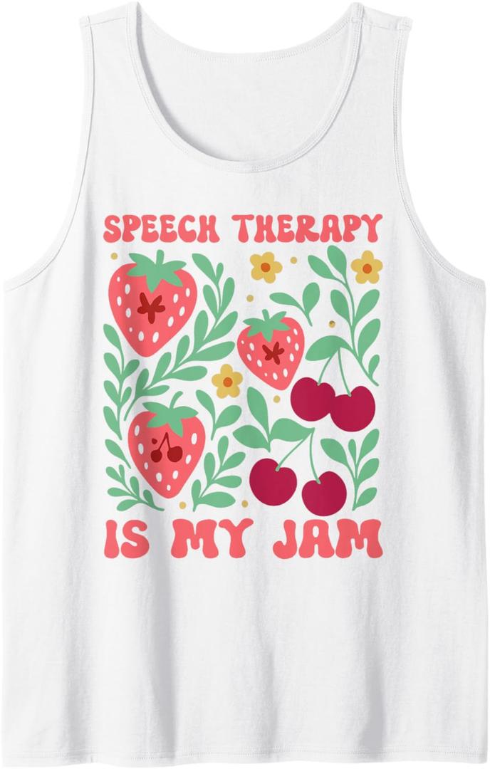 Speech Therapy Is My Jam Boho Floral Speech Pathology SLP Tank Top (Size Small, White)
