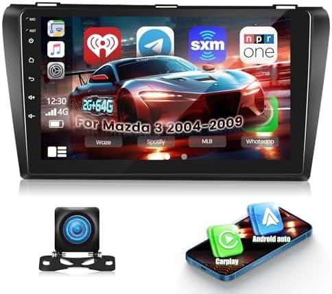 [2+64G] NHOPEEW Car Radio for Mazda 3 2004-2009 with Wireless Carplay and Android Auto, 9 Inch Touch Screen Android Car Stereo - DSP/GPS/WiFi/SWC/Bluetooth/Mirror Link + AHD Backup Camera