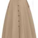 A Line Midi Skirt Casual Pleated Skirts Summer Skirts for Women 2024 Vintage High Waisted Skirt Khaki S (Beige, S)