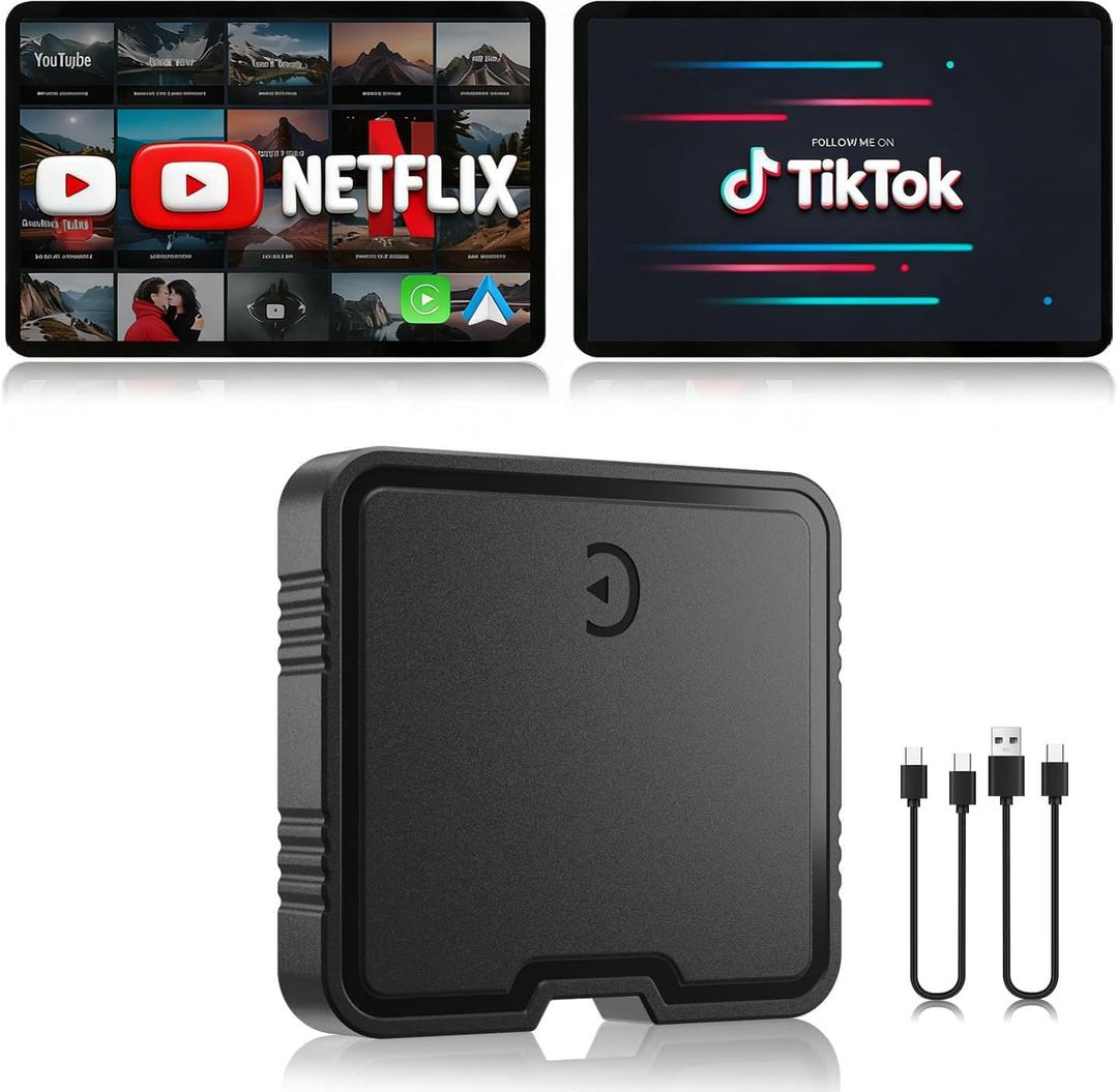 Wireless CarPlay Adapter AI Box for iPhone & Android Auto YouTube & Netflix Support, TF Card Offline Playback, Plug and Play, Wired to Wireless Conversion, Stable 5.8GHz WiFi & Bluetooth 5.3