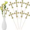 Menkxi 30 Pcs Baptism Gold Glitter Cross Centerpiece Sticks 10" Double Side Cross Baby Shower Cake Toppers Centerpieces for Tables Wedding Birthday Party Religious Christening Decoration