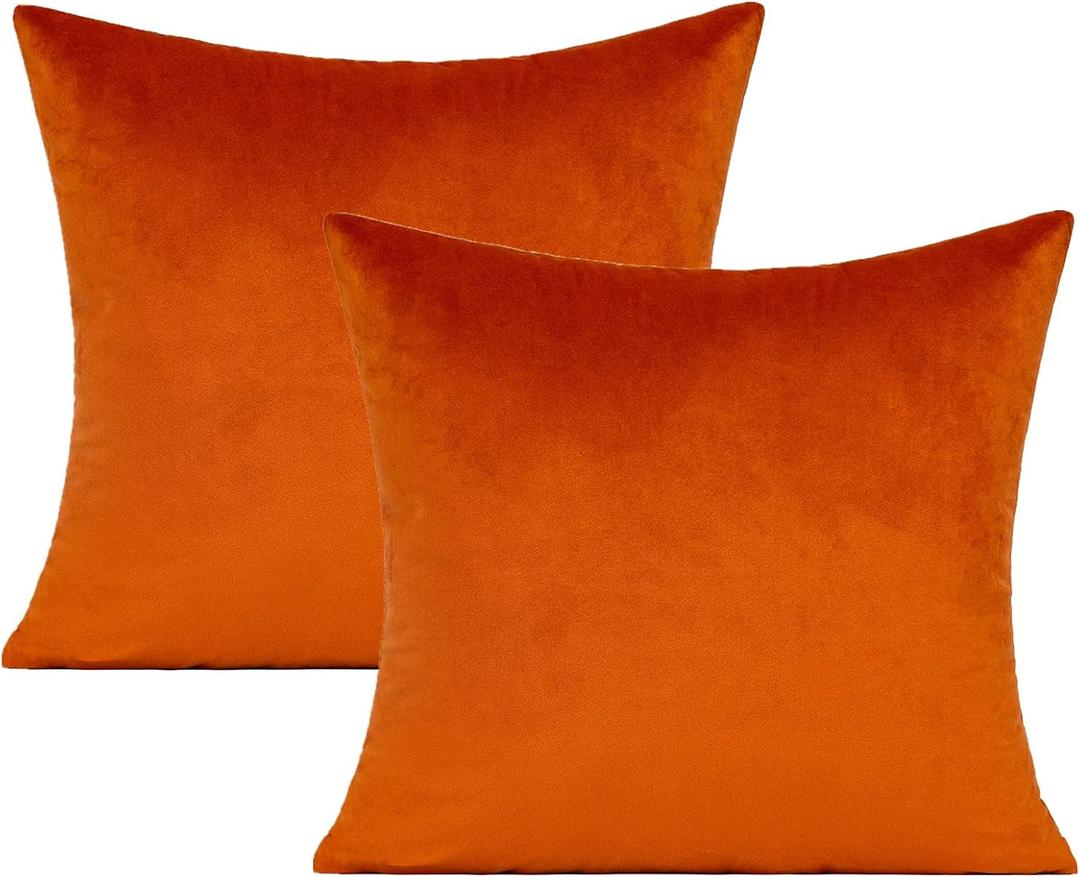 VAKADO 16x16 Set of 2 Burnt Orange Fall Throw Pillow Covers Decorative Thanksgiving Decor Autumn Rust Velvet Outdoor Couch Decorative Cushion Cases Home Decoration for Porch Patio Sofa Bedroom Car