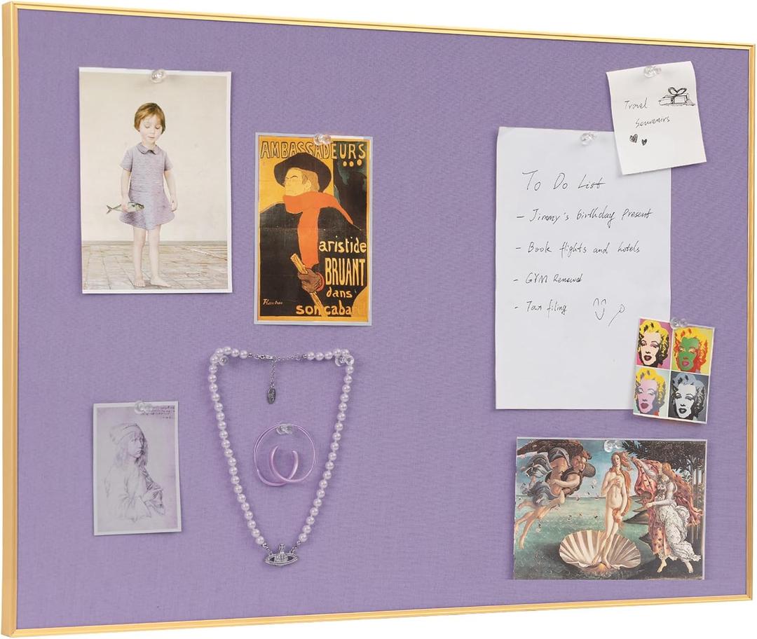 Fabric Bulletin Board 40x30 inches, Golden Aluminum Framed Wall Pin Board