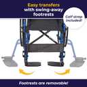 Drive Medical Blue Streak Lightweight Wheelchair - Portable Folding Mobility Aid - Swing-Away Footrests - Desk Arms - Durable Steel Frame - Easy Transport & Storage - 16-Inch Seat