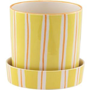 Napco House Plant Succulent Herb Flower Pot with Drainage and Saucer 7 x 7.75 Inch Ceramic Yellow and Orange Striped