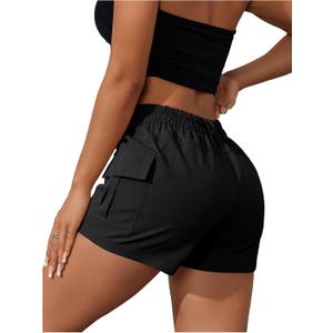 WDIRARA Women's High Waist Button Streetwear Cargo Shorts with Pockets (Medium, Black)