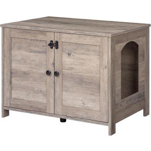 HOOBRO Litter Box Enclosure, Cat Litter Box Furniture with Removable Divider, Large Hidden Litter Box Furniture, Wooden Cat House, End Side Table, 31" L x 17.5" W x 19.7" H, Greige BG03MW01G2