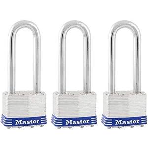 Master Lock Silver Outdoor Keyed-Alike Padlocks with Keys, Extra Long Shackle Lock for Gate, Fence, Shed, or Other Equipment, 3 Pack, 1TRILJ