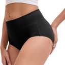 Women's Cotton Underwear High Waisted Briefs Stretch Full Coverage Panties (Black, L)