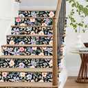 Black Floral Vintage Peel and Stick Wallpaper, Boho Colorful Renter Friendly Contact Paper for Bathroom, Kitchen, Botanical Removable Wall Decor for Cabinet, Countertop, Shelf Liner, 17.5 x 118