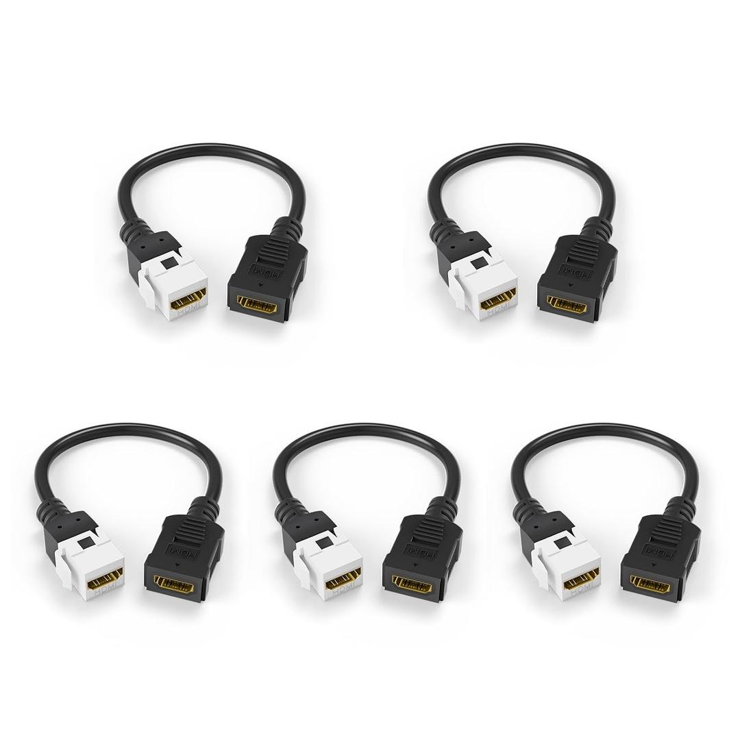 VCE 5-Pack HDMI Keystone Jack, Female to Female HDMI Pigtail Cable 4K HDMI2.0 Keystone Coupler for Keystone Wall Plate, Mounted TV, 6 Inch