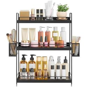 Bathroom Counter Organizer,Bathroom Countertop Organizer with Baskets,Vanity Organizers,Counter Shelf,Countertop Storage, Makeup Organizers(Black)