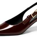 Coutgo Womens Slingback Kitten Heels Closed Pointed Toe Pumps Buckle Strap Wedding Party Dress Shoes (7, Red-brown)