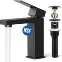 KES Black Bathroom Faucet Single Handle & Bathroom Sink Drain with Overflow, cUPC Certified Vanity Faucet with Pop Up Drain Stopper Stainless Steel Matte Black, L3156ALFF12-BK-C2