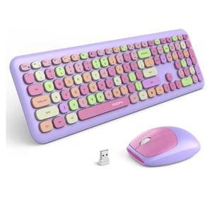 MOFii Wireless Keyboard, 2.4G Slim Full-Sized Colorful Keyboard Mouse for PC Desktop Laptops Windows (Purple Colorful)