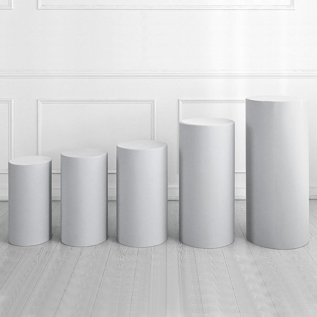 uxcell Set of 5 Gray Cylinder Spandex Stand Covers, Plinth Stand Cover for Party Wedding Birthday Decoration, Only Contains Cylinder Covers (Elastic Fabric)