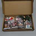 16 Pieces Christmas Village Houses Set LED Light up Christmas Town Figurines Mini Accessories Snow Snowman Santa Xmas Tree City Scene Desktop Ornaments Battery Operated Buildings Landscape Decor