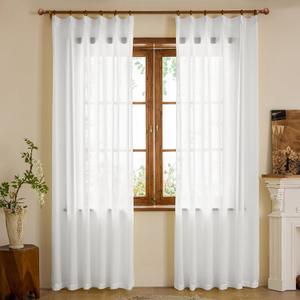 White Pinch Pleated Sheer Curtains 84 Inches Length Semi Light Filtering Sheer Curtains for Bedroom Living Room Dining Room, 42 W x 84 L, 2 Panels