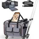 Lekereise Airline Approved Cat Dog Carrier with Wheels Expandable Rolling Pet Carrier for Medium Dogs and Cats Under 15 25LBS, Pet Travel Carrier on Wheels, Grey