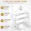 White Crown Pumpkin Cart 3 Tier Dessert Stand, Wrought Iron Cake Display Tray for Wedding Birthday Afternoon Tea Party, Decorative Tiered Serving Platter for Pastries Fruit Candy
