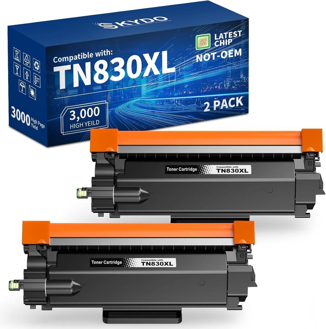 Skydo TN830XL Black High Yield Printer Compatible Toner Cartridge for TN830 TN-830 TN 830 XL Work for DCP-L2640DW HL-L2460DW HL-L2480DW MFC-L2820DW HL-L2400D HL-L2405W Printers (2 Packs)