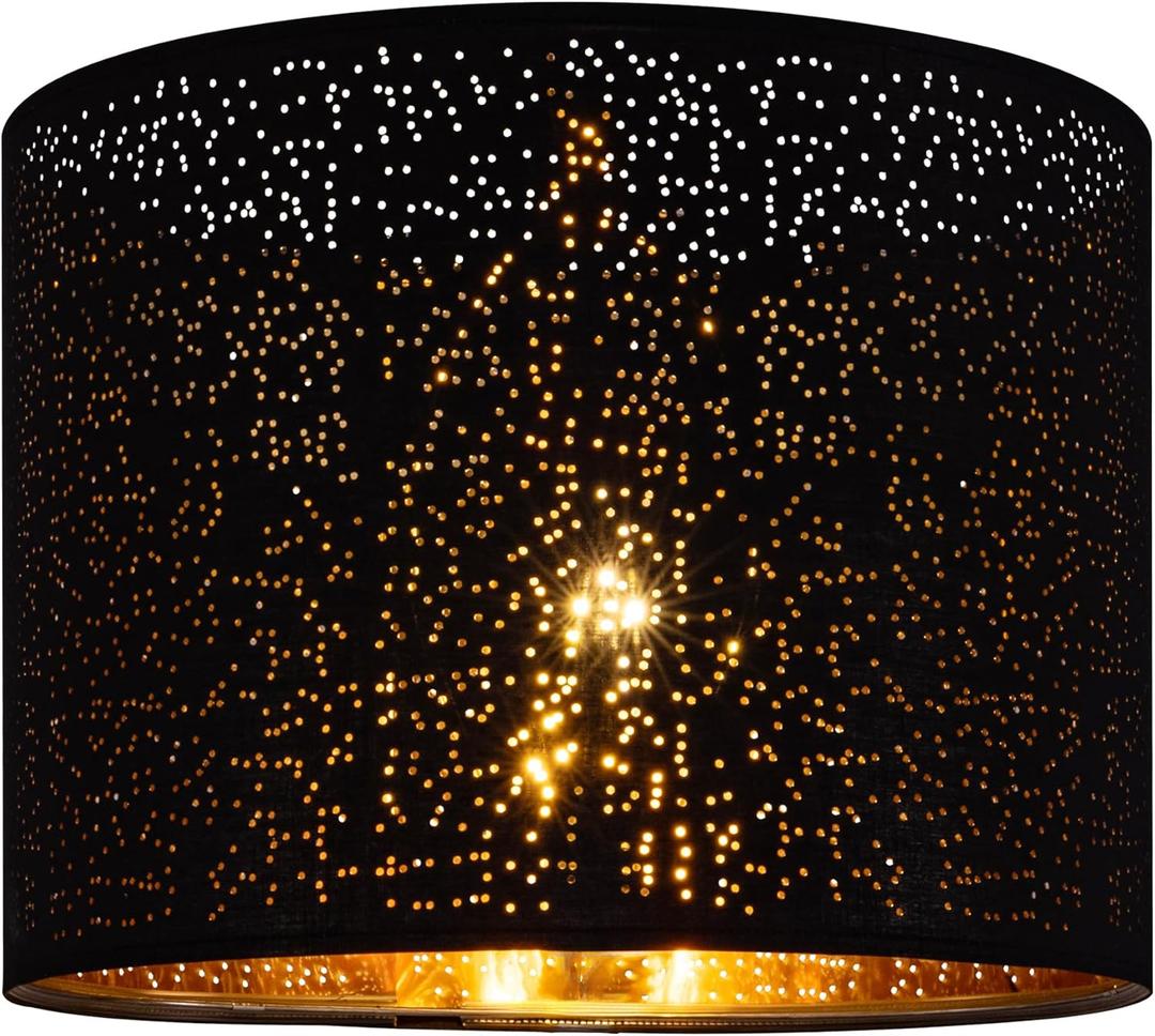 Wellmet Blackgold Drum Lampshades, Easy Assembly Required Replacement Lamp Shades, Fabric Lampshades for Table Lamps Floor Lamps, Metal Spider Fitter, 16"x16"x12"