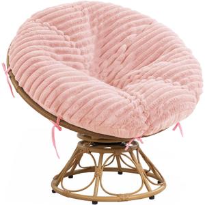 HOMBYS Fluffy Shaggy Cover for Papasan Chair Cushion, Plush Faux Fur Slipcover ONLY, (Without Cushion) Removable Soft Papasan Cushion Covers with 8 Ties, (Pink, 50"x50")