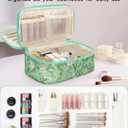 Relavel Small Makeup Bag, Travel Floral Cosmetic Bag with Makeup Brush Compartment, Portable Makeup Pouch for Women, Double Layer Makeup Organizer Bag Cute Toiletry Bag, Green Floral (2-MEDIUM)