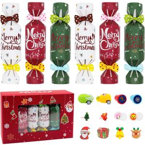 2 x Christmas Crackers with Prizes for Kids 12 PCS Christmas Party Favors Supplies Bulk Mini Non-Snap Dinner Table Favor Games Goodie Bag Stuffers Classroom Prizes Student Gifts Toys for Boys Girls